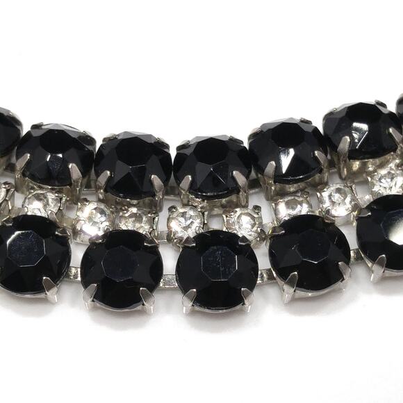 Vintage Black & Clear Rhinestone Bracelet, Rhodium Plated, 1950s - Picture 10 of 10